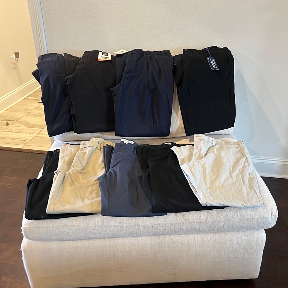 Lot of 9 38x34 Dockers, Amazon, West Ace, St John’s Bay Navy Blue, Black & Khaki